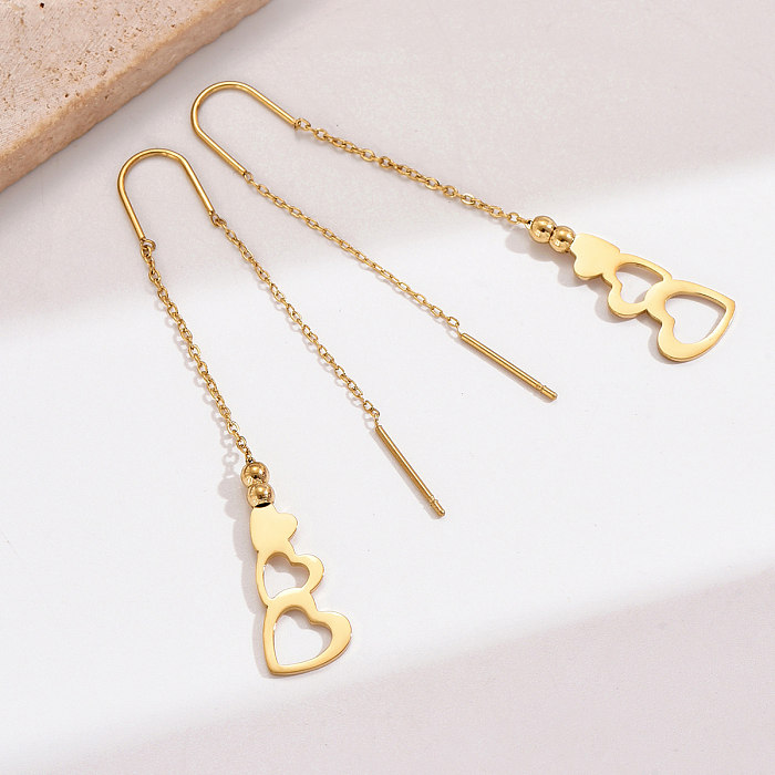 1 Pair Elegant Heart Shape Plating Hollow Out Stainless Steel  14K Gold Plated Ear Line