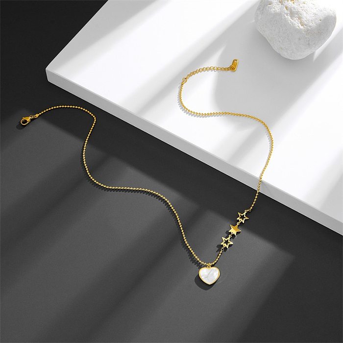 Glam estilo coreano pentagrama formato de coração revestimento de aço inoxidável concha banhada a ouro 18K colar com pingente