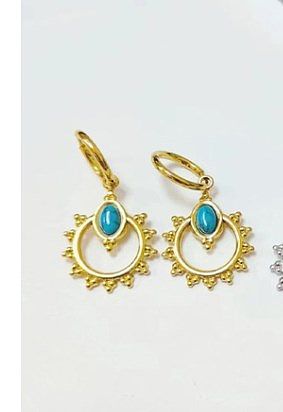 1 Pair Casual Heart Shape Flower Plating Inlay Stainless Steel  Turquoise 18K Gold Plated Earrings