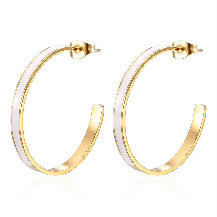 1 Pair Cute Simple Style C Shape Epoxy Plating Stainless Steel  14K Gold Plated Ear Studs
