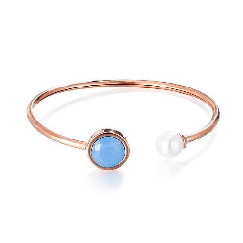 Simple Blue Glass Crystal Open Pearl Bracelet Wholesale jewelry