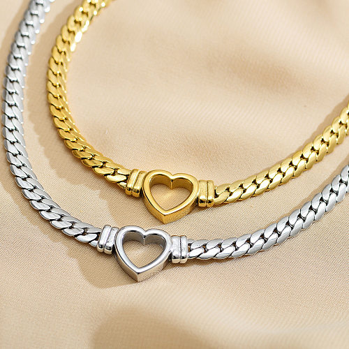 Hip-Hop Punk Heart Shape Stainless Steel  Plating White Gold Plated Gold Plated Necklace