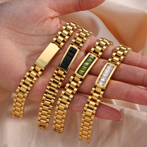 Retro Geometric Stainless Steel Bangle Stripe Zircon Stainless Steel Bracelets