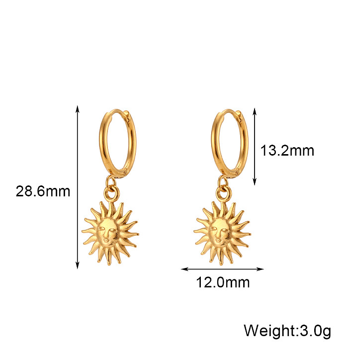 1 paire de boucles d'oreilles pendantes plaquées en acier inoxydable, Style Simple, soleil