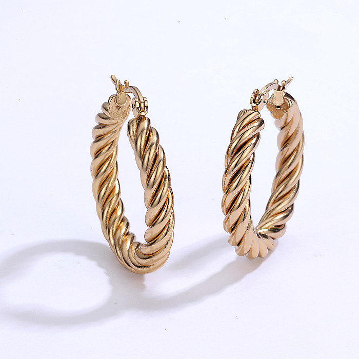 Fashion Simple Stainless Steel  Electroplated 18K Gold Hemp Pattern Earrings