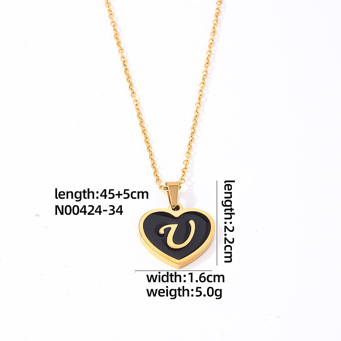 Simple Style Letter Heart Shape Stainless Steel  Gold Plated Shell Pendant Necklace In Bulk