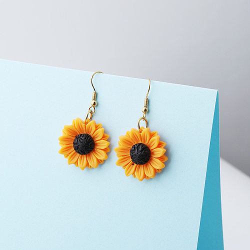 1 Pair Elegant Sunflower Plating Stainless Steel  Gold Plated Drop Earrings
