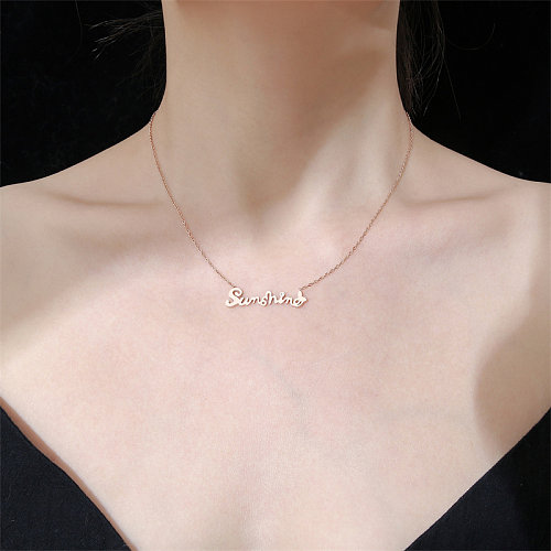 Simple Style Classic Style Letter Stainless Steel  Rose Gold Plated Zircon Pendant Necklace In Bulk