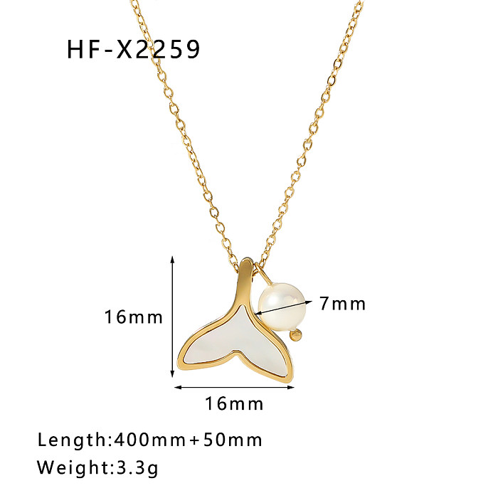 Vacation Modern Style Simple Style Fish Tail Stainless Steel  Plating Inlay Artificial Pearls Shell 18K Gold Plated Pendant Necklace