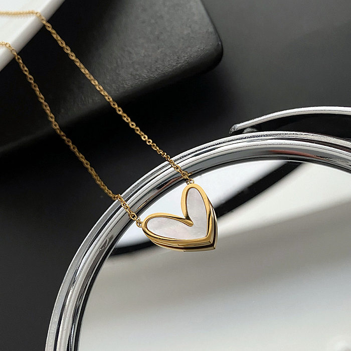 Sweet Heart Shape Stainless Steel Inlay Shell Pendant Necklace 1 Piece