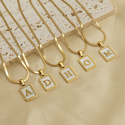 Modische Halskette mit Buchstaben-Anhänger aus Edelstahl mit Inlay-Muschel-Anhänger, 1 Stück