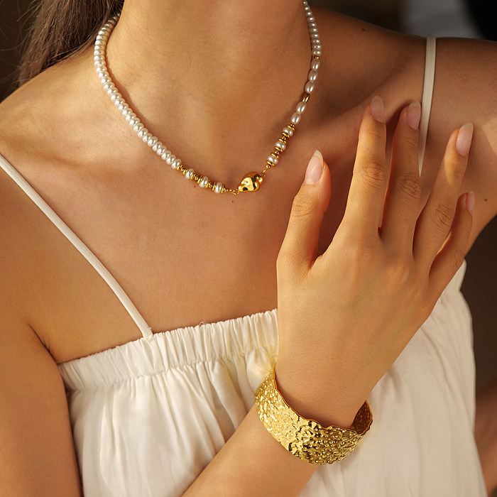 Collier plaqué or 18 carats avec perles en acier inoxydable de couleur unie de style IG