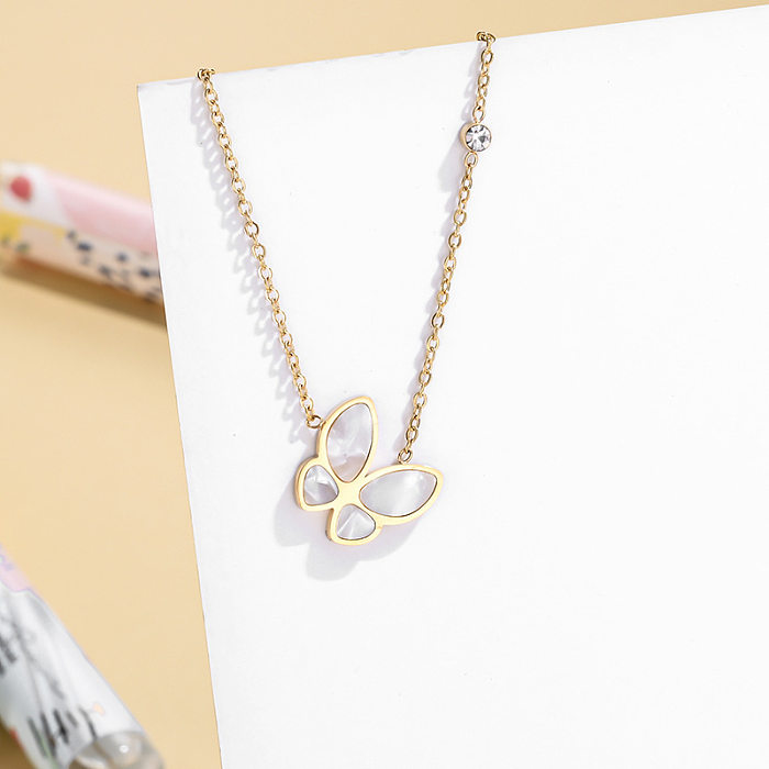 Fashion Simple Style Butterfly Stainless Steel Metal Shell Necklace