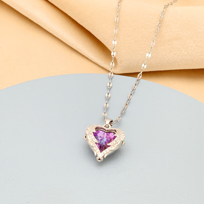 Fashion Heart Shape Stainless Steel  Gold Plated Pendant Necklace 1 Piece