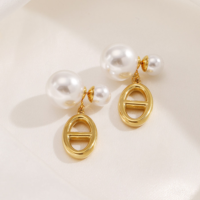 1 Paar französischer Stil, moderner Stil, einfarbig, Edelstahl-Beschichtung, Intarsien, künstliche Perlen, 18 Karat vergoldete Ohrhänger