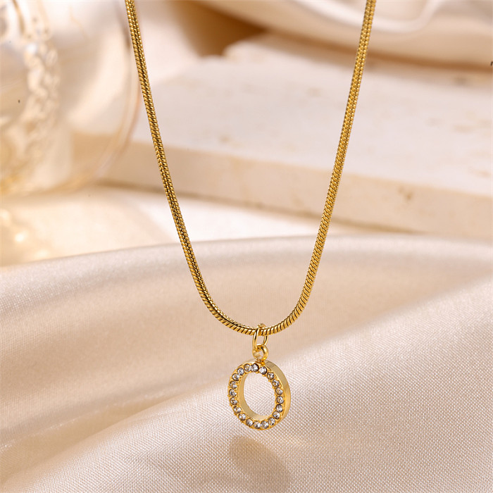 Doce estilo simples carta artística chapeamento de aço inoxidável incrustação diamante artificial 18k colar pingente banhado a ouro