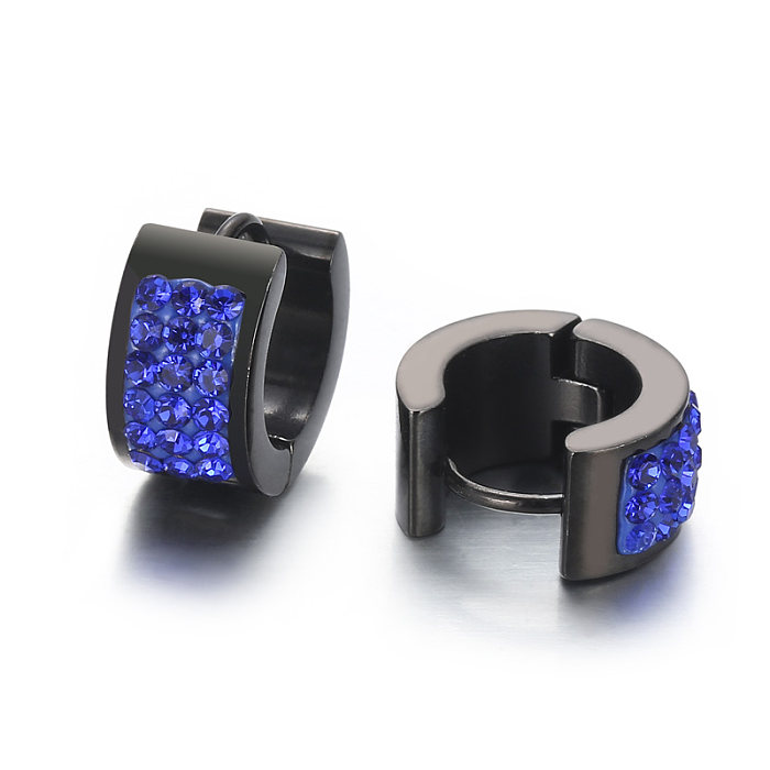 1 par de pendientes de diamantes de imitación de acero inoxidable con incrustaciones de Color sólido redondos brillantes