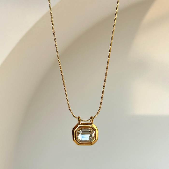 Retro Geometric Stainless Steel Plating Inlay Zircon 18K Gold Plated Pendant Necklace