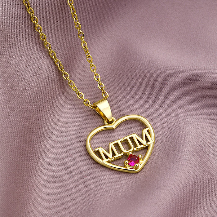 MAMA Letter Stainless Steel  Plating Zircon Pendant Necklace
