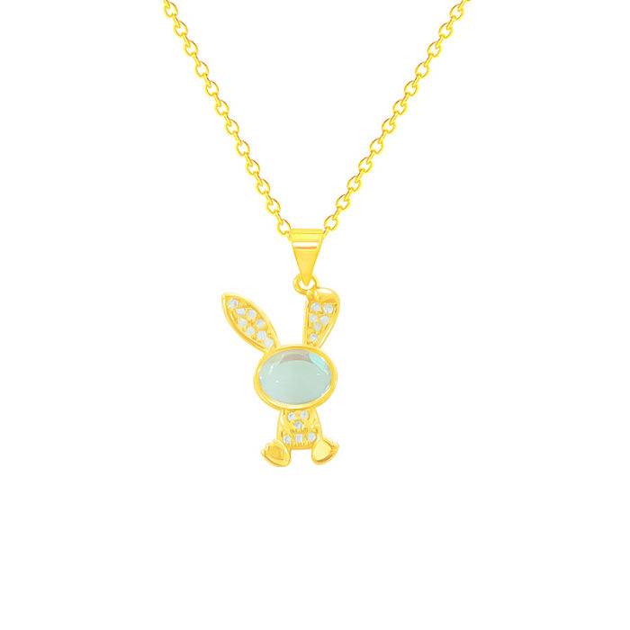 Süße Kaninchen-Anhänger-Halskette mit Edelstahl-Beschichtung und Zirkon-Vergoldung