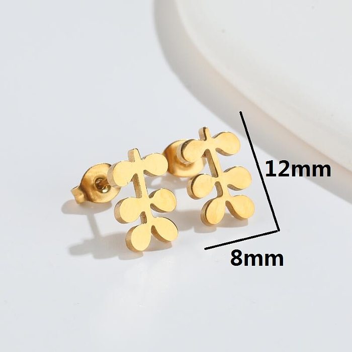 Simple Style Leaf Stainless Steel Ear Studs Plating No Inlaid Stainless Steel  Earrings