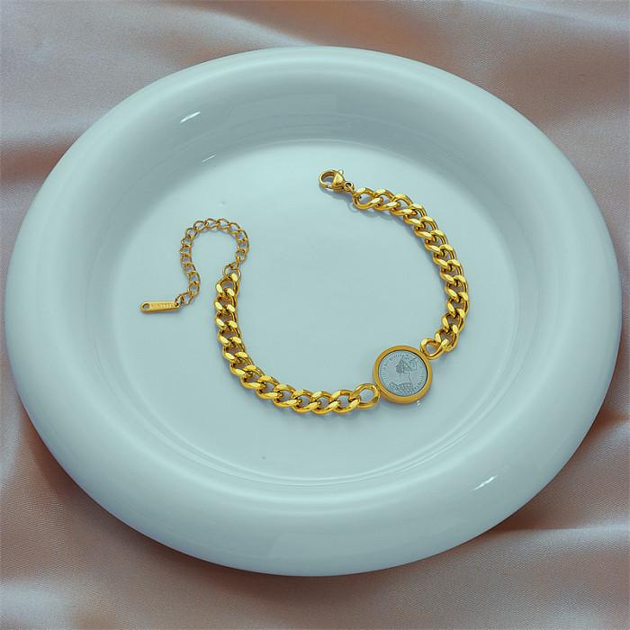 Basic Portrait Round Titanium Steel Gold Plated Bracelets 1 Piece
