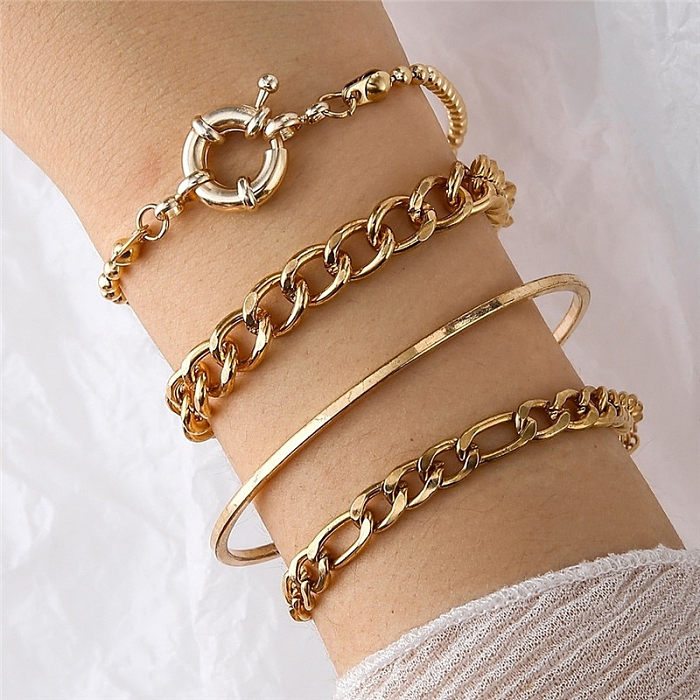 Casual Punk Simple Style Geometric Butterfly Stainless Steel Alloy Chain Hollow Out Inlay Artificial Gemstones Artificial Diamond Gold Plated Silver Plated Bangle