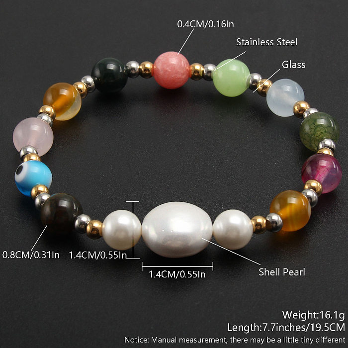 Vintage Style Color Block Stainless Steel Artificial Pearl Plating 18K Gold Plated Bracelets