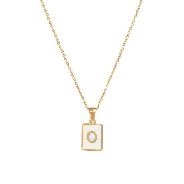 Trendy Letter Rectangular Shell 18K Gold Stainless Steel  Necklace