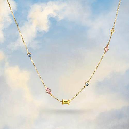 Sweet Simple Style Square Stainless Steel  Stainless Steel Zircon Necklace In Bulk