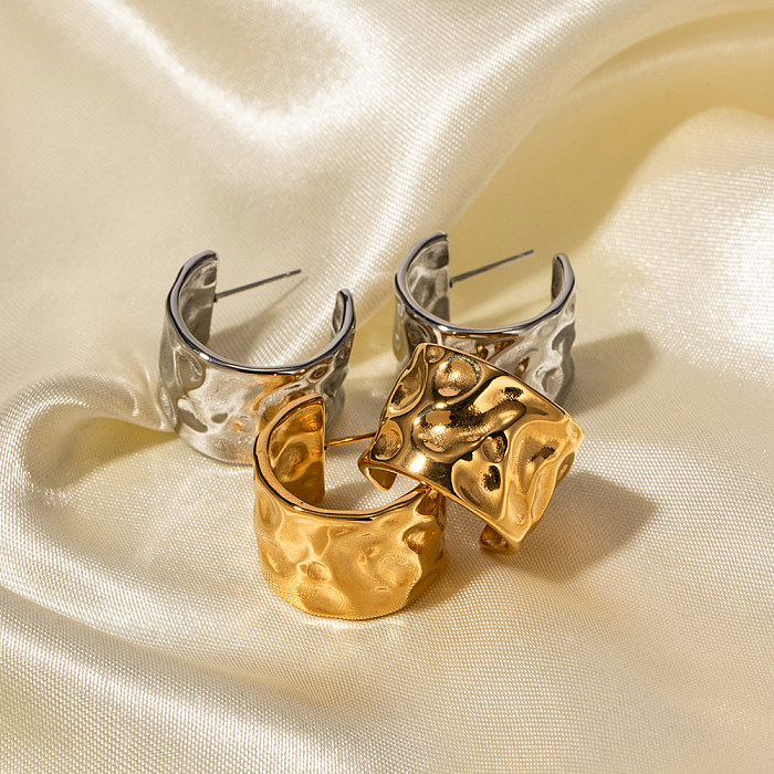 1 paire de boucles d'oreilles rétro en forme de C, Style IG, en acier inoxydable plaqué or 18 carats