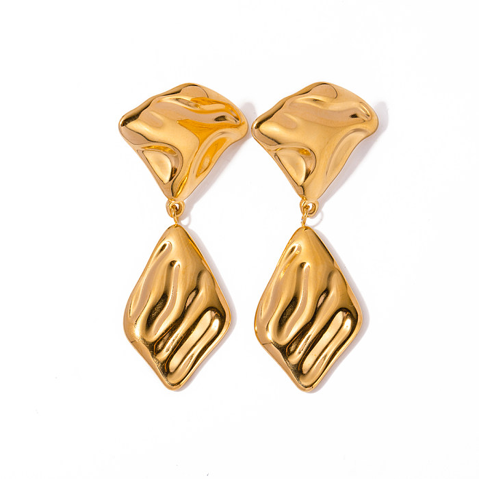 1 par de pendientes colgantes chapados en oro de 18 quilates de acero inoxidable con revestimiento irregular estilo IG