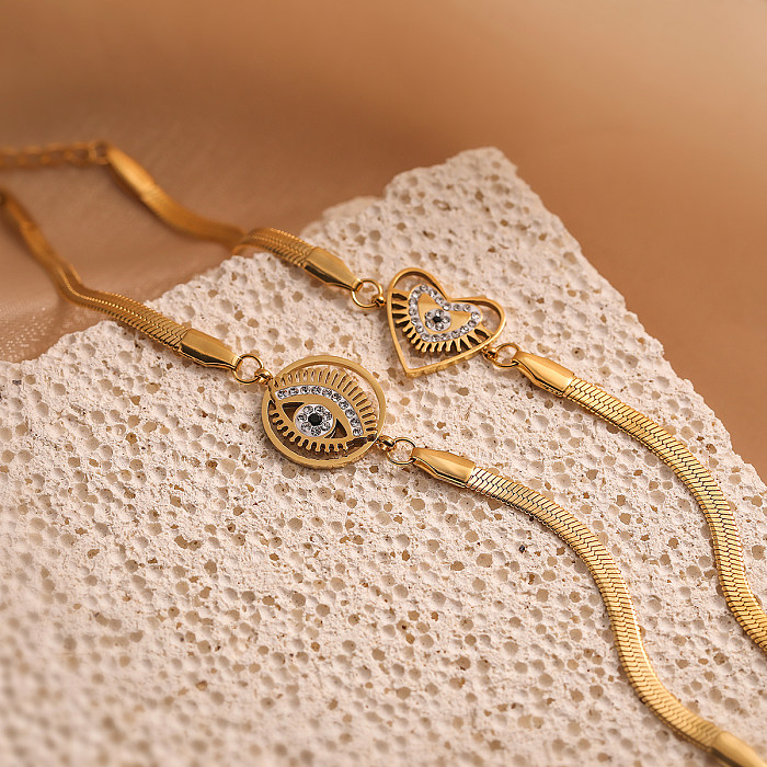 Wholesale Vintage Style Simple Style Commute Devil's Eye Titanium Steel Plating Inlay 18K Gold Plated Zircon Bracelets