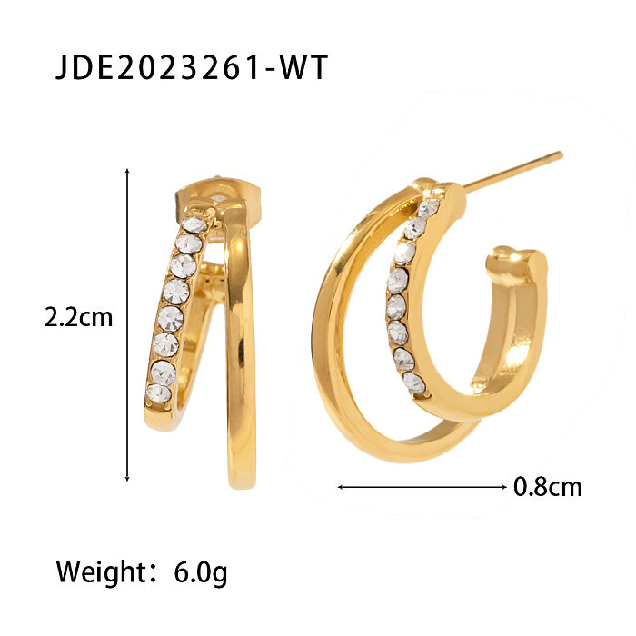 Modische geometrische Edelstahl-Ohrringe mit vergoldeten künstlichen Diamanten, 1 Paar