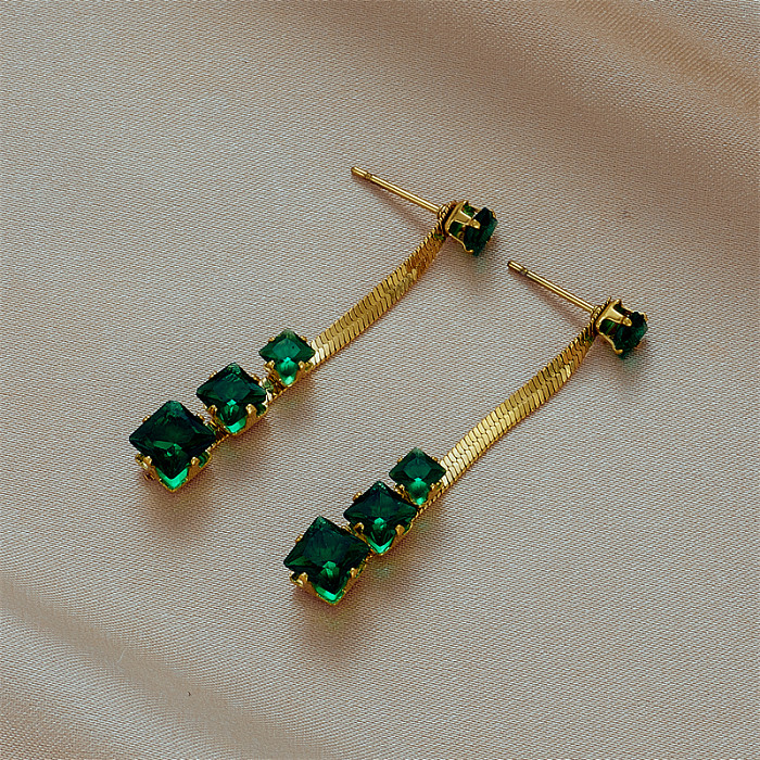 Modische quadratische Edelstahl-Ohrringe mit künstlichem Diamant-Inlay, 1 Paar