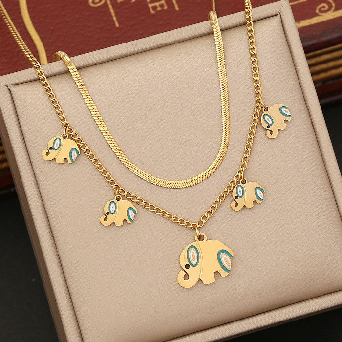 Elephant Necklace Stainless Steel  Double-Layer Chain