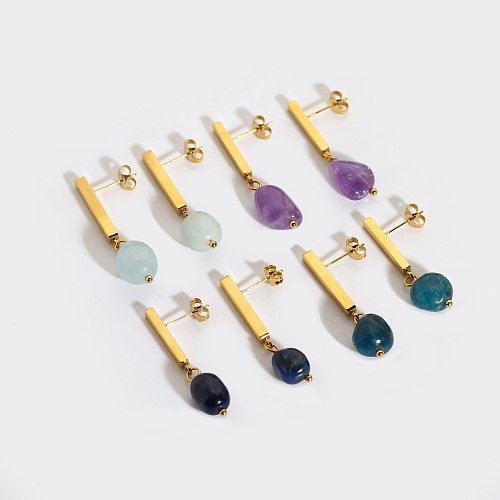 1 Pair Solid Color Plating Inlay Stainless Steel  Natural Stone Natural Stone 18K Gold Plated Drop Earrings