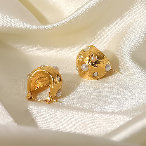 Simple Style Geometric Stainless Steel  Earrings Gold Plated Pearl Stainless Steel  Earrings
