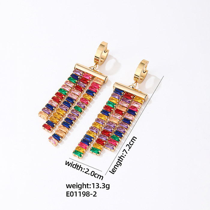 1 Pair Elegant Lady Rectangle Plating Inlay Stainless Steel  Zircon Gold Plated Drop Earrings