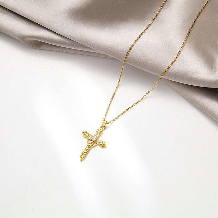 Fashion Cross Stainless Steel  Inlay Zircon Necklace