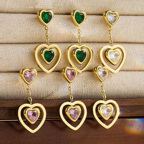 1 par de pinos de orelha banhados a ouro 18K estilo IG elegante em forma de coração doce