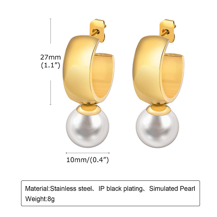 1 Paar Barock-Ohrringe im französischen Stil mit geometrischer Beschichtung, künstliche Perlen aus Edelstahl, 18 Karat vergoldet