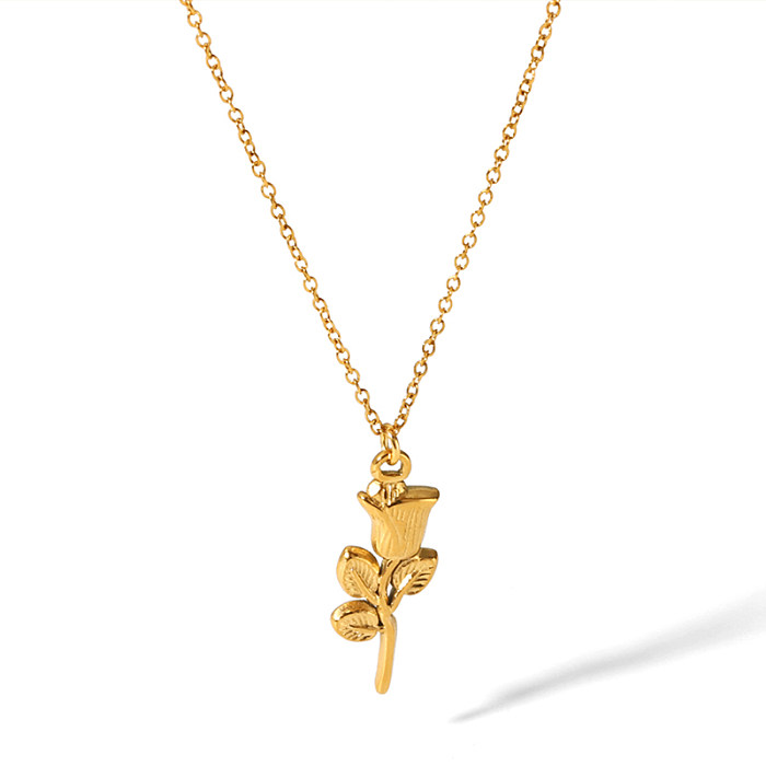 Simple Style Flower Stainless Steel  Plating 18K Gold Plated Pendant Necklace
