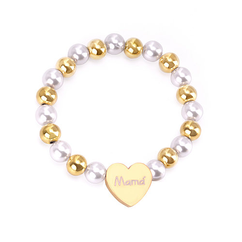 Bracelets de placage de perles d'imitation d'acier inoxydable de forme de coeur de lettre douce