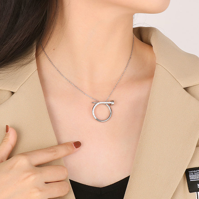 Casual Modern Style Nail Stainless Steel  Stainless Steel Plating Inlay Zircon 18K Gold Plated Pendant Necklace