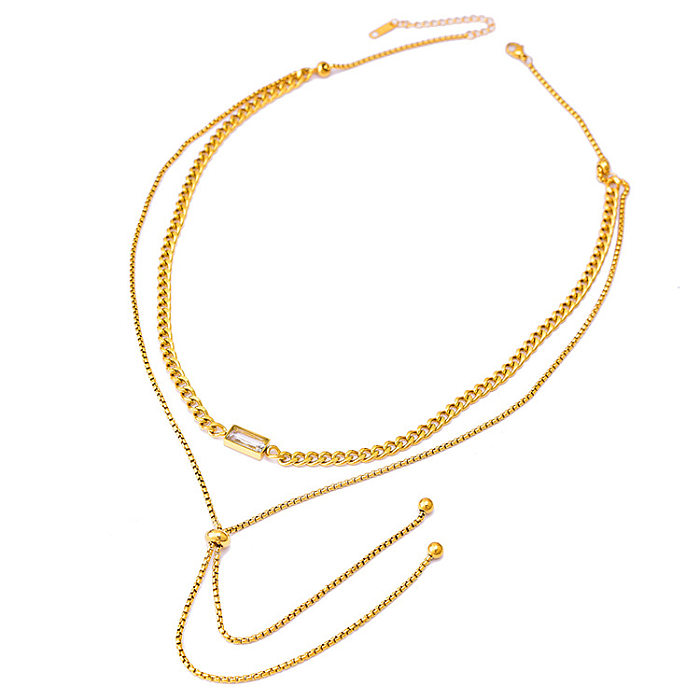 Modequaste, rechteckig, Edelstahl, vergoldet, mit Strasssteinen, geschichtete Halsketten, 1 Stück
