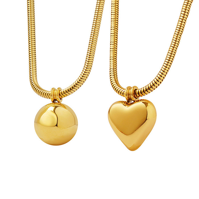 Simple Style Round Heart Shape Stainless Steel Necklace Plating Stainless Steel  Necklaces