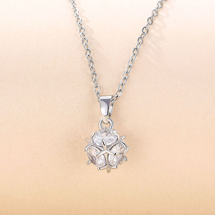 Elegant Round Stainless Steel  Plating Inlay Zircon 18K Gold Plated Pendant Necklace