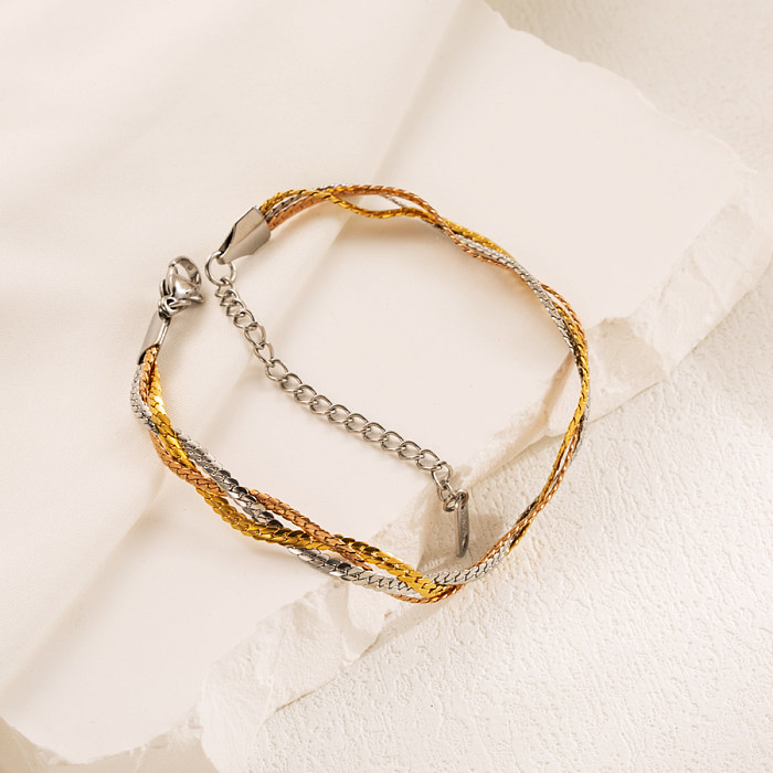 Retro Simple Style Classic Style Solid Color Titanium Steel Plating Braid Titanium Steel Gold Plated Silver Plated Bracelets