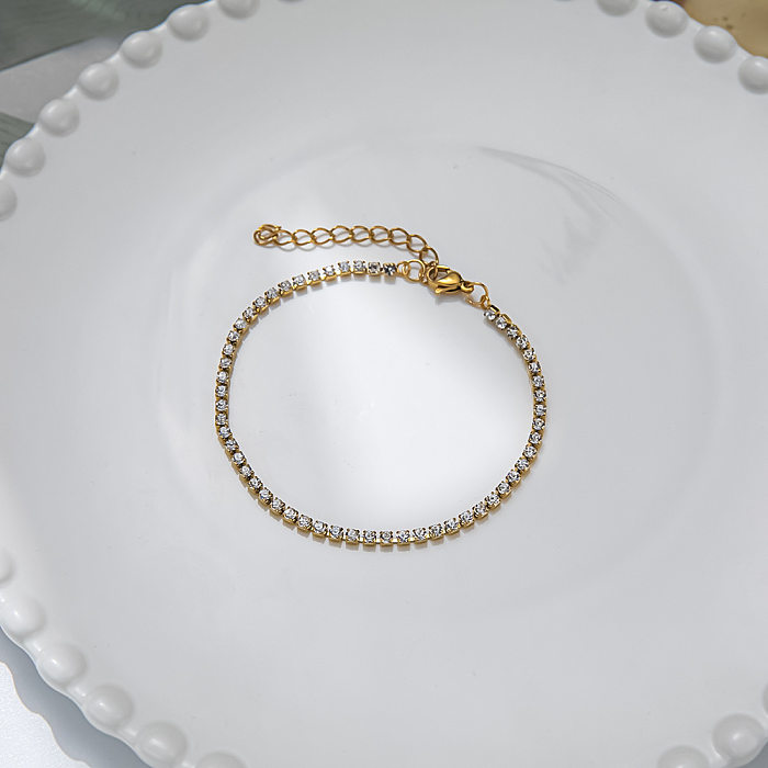 Bracelet de Tennis en Zircon, Style Simple, couleur unie brillante, placage en acier titane, incrustation